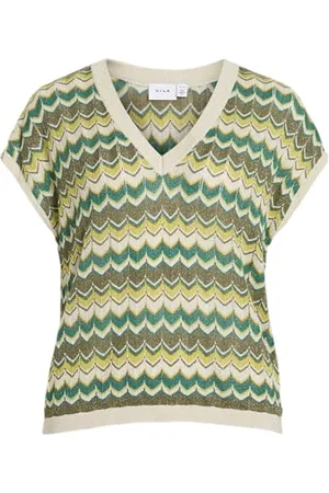 VILA Damski top z dzianiny Viember New V-Neck S/S Glitter Knit Top, , S