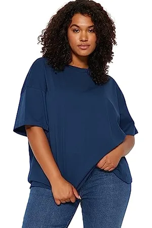Trendyol Damski prosty krótki rękaw plus size t-shirty w rozmiarze plus size, , XXL