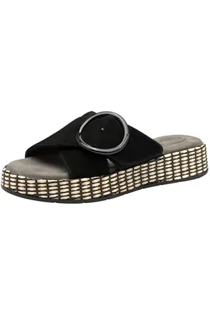 Tamaris Comfort damskie pantofle skórzane, szerokie dopasowanie, sandały klinowe, czarne, 42 EU, , 42 EU