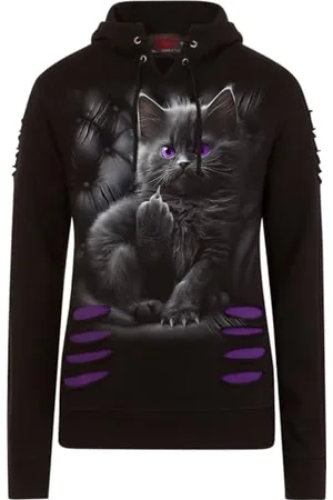 Spiral Cattitude - duża bluza z kapturem z kapturem fioletowo-czarna, , S