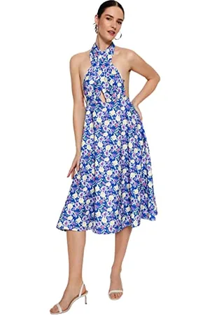 Trendyol Damska sukienka damska Ruffle Hem Regular Fit Woven Dress Midi z falbankami, normalny krój, tkana sukienka, , 36