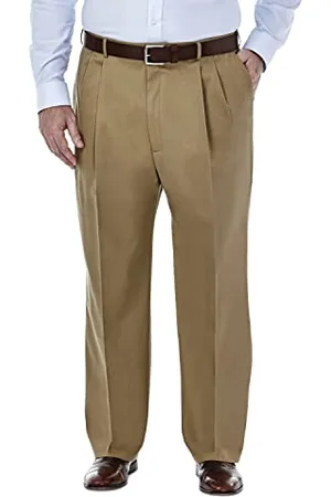 HAGGAR Męskie spodnie premium No Iron Khaki Classic Fit Pleat Front Casual Pant (regularne i duże i wysokie rozmiary), - Bt, 46W / 32L
