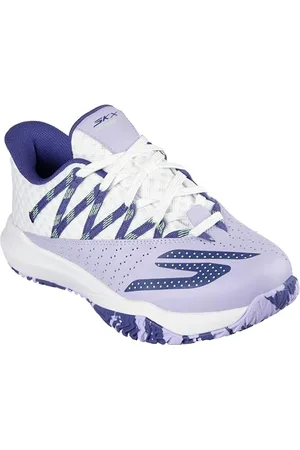Skechers Damskie buty Viper Court Rally Sneaker, biała skóra/fioletowa siatka, 37 EU, , 38.5 EU
