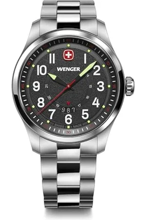 Wenger Terragraph Męski Analogowy Kwarcowy Zegarek Na Rękę, Średnica 43 mm, Wykonany W Szwajcarii, Wodoodporny do 100 M, Skórzany Pasek, 01.0541.122