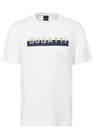 Bugatti Męski T-shirt okrągły dekolt logo nadruk krótki rękaw nowoczesny krój, , S