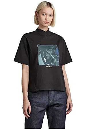 G-Star RAW Eye Dye Boxy Mock V Koszulka damska, Schwarz (Dk Black C336-6484), XS