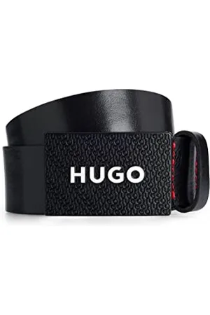 HUGO BOSS Męski pas Gilao-Z Sz35 Włoski skórzany z płaską klamrą z logo, Black1, 85