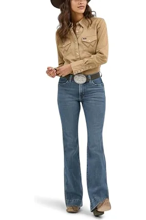Wrangler Damska bluzka z długim rękawem Snap Front Denim Western, , M