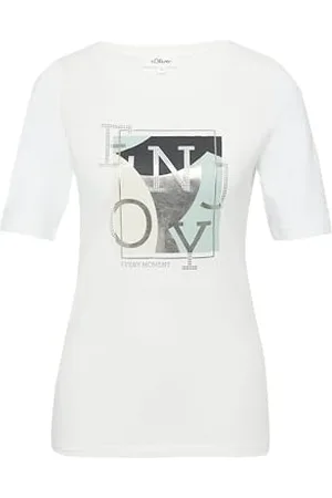 QS by s.Oliver Elastyczny t-shirt z nadrukiem z przodu w kroju slim fit, , 38