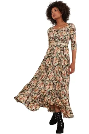 Joe Browns Moda damska, stonowana, kwiatowa, luźna, marszczona sukienka maxi, regularny krój, beżowa, EU 45, , 36