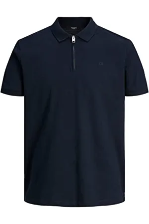 JACK & JONES Męski T-shirt jednokolorowy kołnierzyk koszuli T-shirt, , S