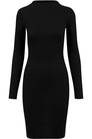 Urban classics Damska sukienka midi z długim rękawem, prążkowana, sportowa, elegancka i długość do kolan, w kolorach czarnym, Charcoal i ciemny khaki, rozmiar XS do 5XL, , XL