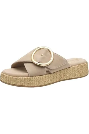 Tamaris Comfort damskie klapki skórzane szerokie dopasowanie sandały klinowe, beżowe, 42 EU, , 42 EU