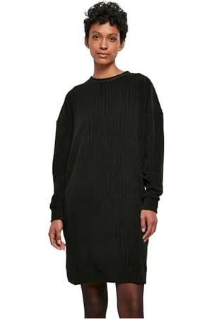 Urban classics Ladies Velvet Rib Crew Dress Sukienka dla kobiet, Czarny, S
