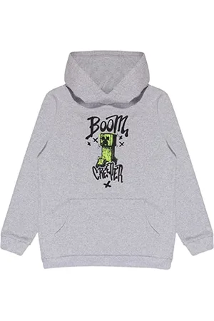 Popgear Minecraft Boom Creeper Run Pullover Hoodie, Kids, 7-13 Years, Heather Grey, Official Merchandise