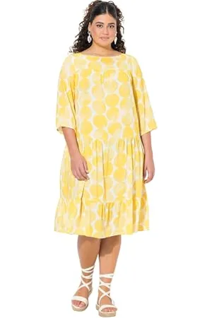 Ulla Popken Damska sukienka duże rozmiary plus size z AOP i falbankami, , 42-44