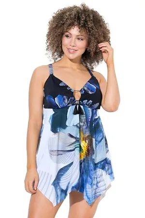 Ulla Popken Damska duże rozmiary plus size sukienka kąpielowa Judy, Blue Flower, , 46