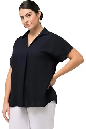 Ulla Popken Damska, duże rozmiary, bluzka, guziki na plecach, oversize, ozdobna zakładka, pół rękaw, , 58-60