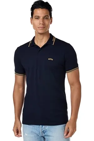 HUGO BOSS Paul Curved Slim Fit męska koszulka polo z rozciągliwej bawełny z zakrzywionym logo, , 3XL