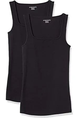 Amazon Damski tank top slim fit z kwadratowym dekoltem, 2 sztuki, , XL