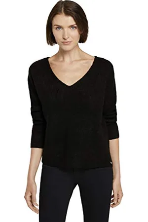 TOM TAILOR Damski Teksturowany sweter z dekoltem w serek 1022136, , S