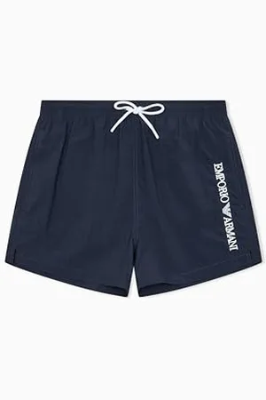Emporio Armani Męskie haftowane logo krótkie bokserki niebieskie XXL, , XXL