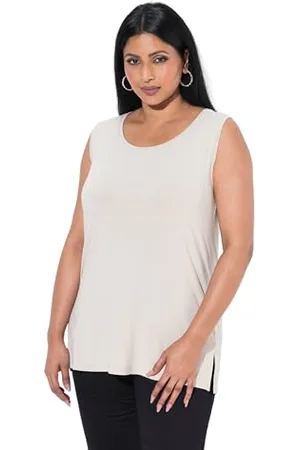 Ulla Popken Damski duży rozmiar, duże rozmiary, plus size, okrągły dekolt, klasyczny, rozciągliwy, szerokie ramiączka, bez rękawów, , 58-60