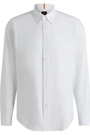 HUGO BOSS Męska koszula Rickert M Regular -Fit z bawełny Oxford z kołnierzem na guziki, White100, S