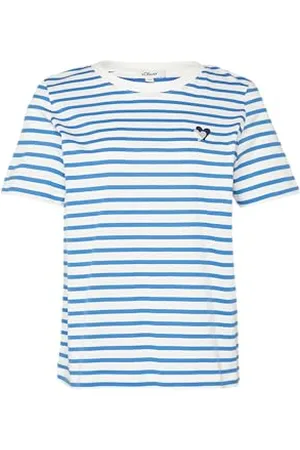 QS by s.Oliver T-shirt w paski o luźnym kroju z haftem w kształcie serca, , 36