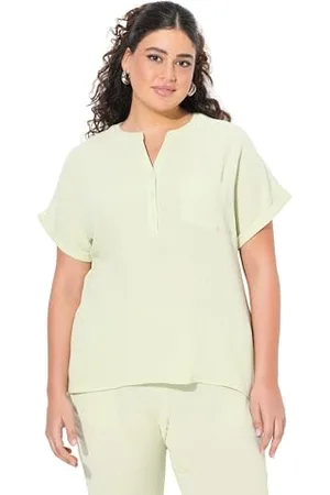 Ulla Popken Damska bluzka z muślinu, duże rozmiary, oversize, dekolt w tunikę, pół rękawów, , 54-56