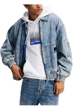 Karl Lagerfeld Denim Bomber Jacket, Mid Marble Blue, XXL, , XXL