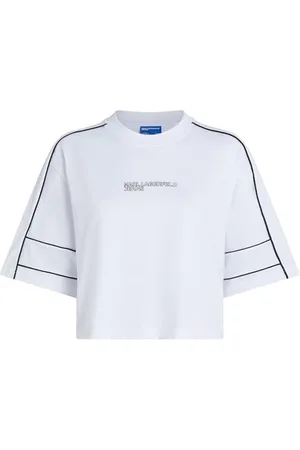 Karl Lagerfeld Luźna koszulka z kroplami typu piping Tee, damska, biała, koszulka, , XL