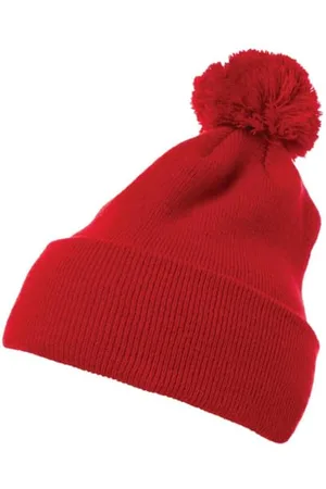 Flexfit Unisex czapka z dzianiny Cuffed Pom Pom Knit Beanie czerwona One Size, , jeden rozmiar