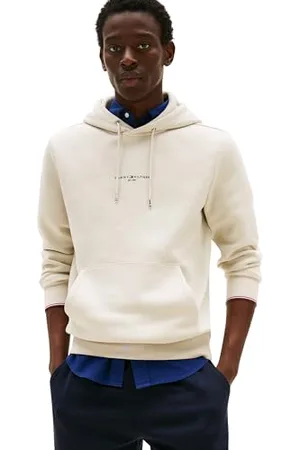 Tommy Hilfiger Męska bluza z kapturem TOMMY LOGO TIPPED HOODY MW0MW32673, beżowy (gazetowy), S, , S