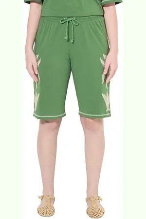 Ulla Popken Damskie duże rozmiary plus size Jersey Shorts with Palms Embroidery, , 36W / 32L