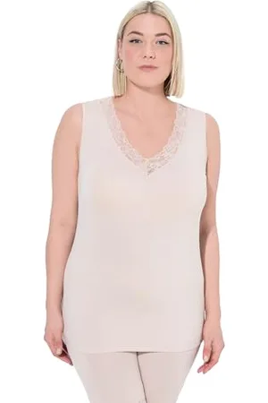 Ulla Popken Damskie duże rozmiary plus size podkoszulek, koronka, dekolt w serek, wiskoza bambusowa, , 58-60