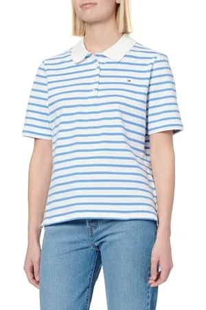 Tommy Hilfiger Damski 1985 REG Pique Polo SS WW0WWW43224, White (Ecru/Blue Spell Stp), L