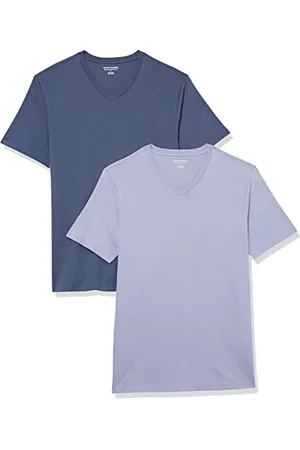 Amazon Męski T-shirt z krótkim rękawem i dekoltem w serek, wąski krój, 2 sztuki, , XL