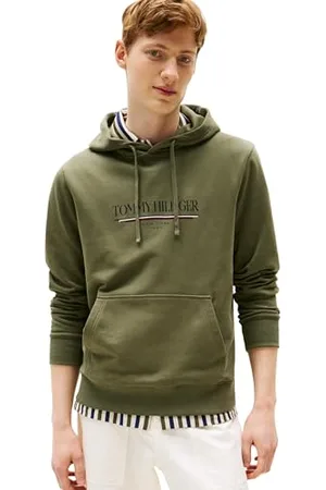 Tommy Hilfiger Męska bluza z kapturem BRAND LOVE HILFIGER MW0MW40534, zielona (Battle Green), S, , S