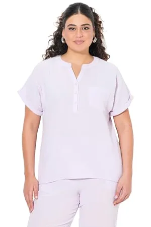 Ulla Popken Damska bluzka z muślinu, duże rozmiary, oversize, dekolt w tunikę, pół rękawów, , 58-60