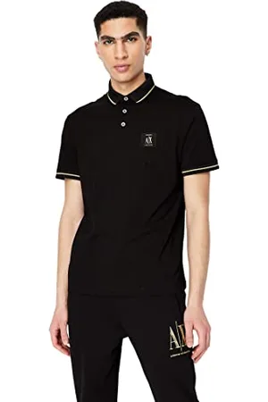 Armani Exchange Męska koszulka polo, krój regularny, złoty detal, koszulka polo, czarna, ekstra duża, czarny, XL
