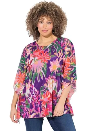 Ulla Popken Bluzka damska, duże rozmiary, duże rozmiary, dwuwarstwowa, oversize, okrągły dekolt, pół rękawów, , 50-52
