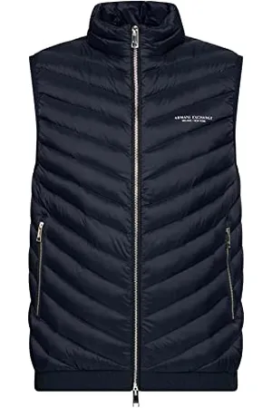 Armani Exchange Męska pikowana kamizelka z prawdziwym puchem, Granatowy/szary nakrapiany, L