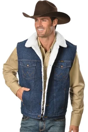 Wrangler Męska kamizelka dżinsowa z podszewką Sherpa 74131pw, Dżins/Sherpa, L