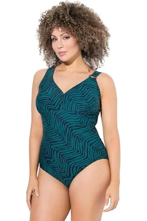 Ulla Popken Damski duży rozmiar plus size plus size kostium kąpielowy, tęczówka, struktura, detale biżuterii, dżungla zygzakowa, , 42