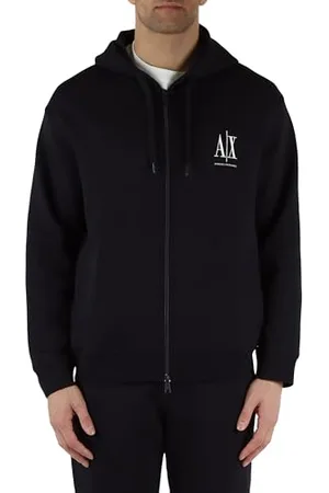 Armani Exchange Męski projekt ikony, haftowane logo, bluza z kapturem na zamek błyskawiczny, , XXL