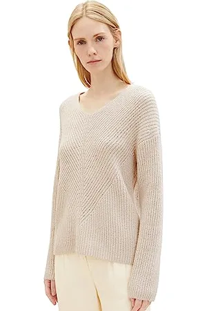 TOM TAILOR Damski sweter Basic z dekoltem w serek, , S