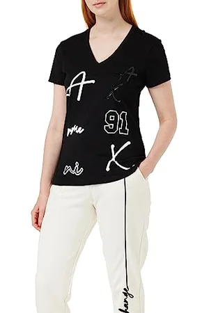 Armani Exchange Damska koszulka bawełniana z dekoltem w serek, , S