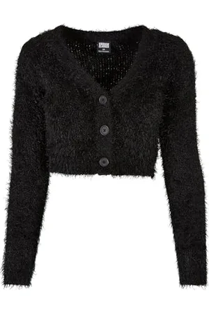 Urban classics Damski kardigan Cropped Feather Cardigan damski czarny Basics, Streetwear, czarny, 5XL