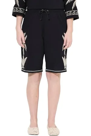 Ulla Popken Damskie duże rozmiary plus size Jersey Shorts with Palms Embroidery, , 32W / 32L